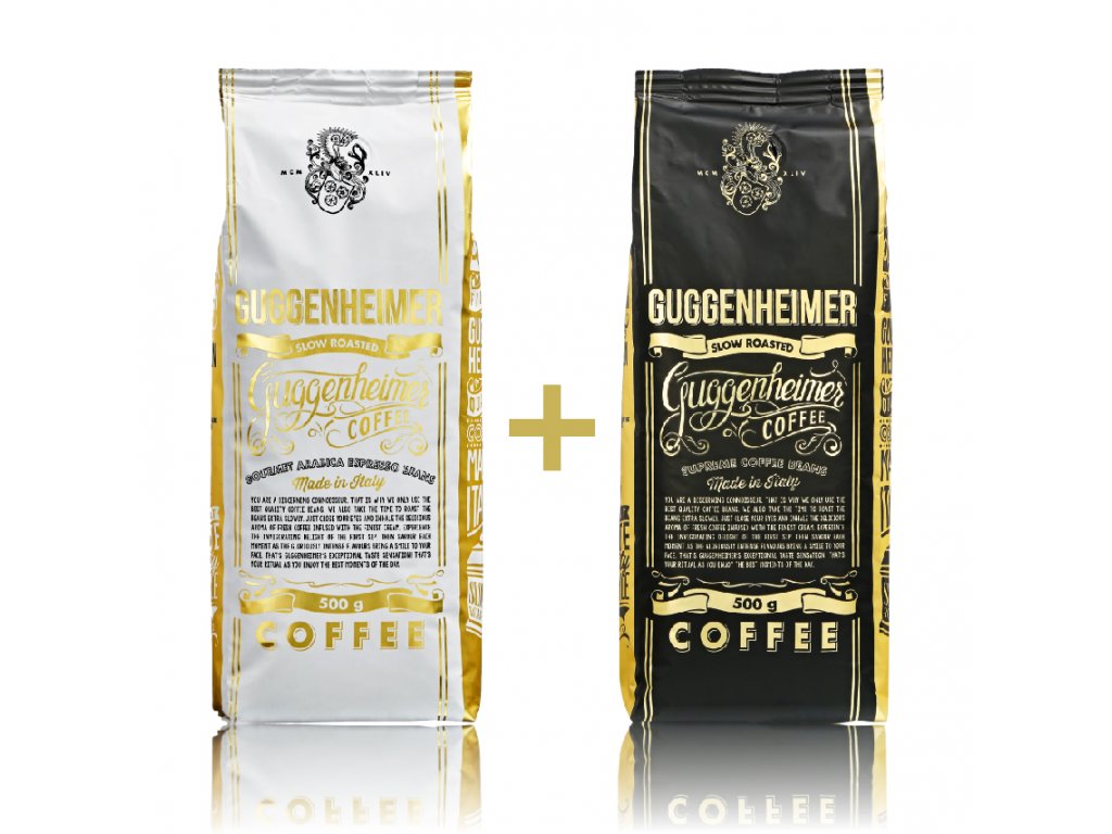 1+1 Zrnková káva Guggenheimer Gurmet Supreme. Italská pomalu pražená káva. Krémová chůť perfektní na espresso. 500g