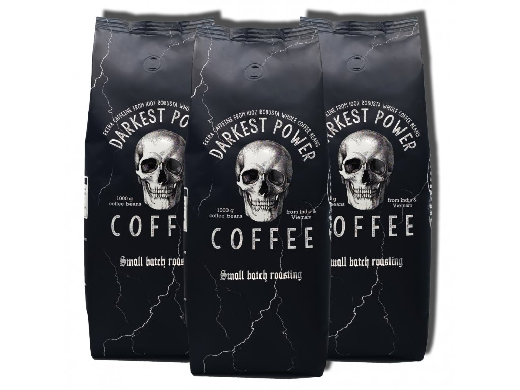 Guggenheimer Zrnková káva Darkest Power | Espresso 100% Robusta | hodně kofeinu, málo kyselin | Silná crema, celá zrna | 3x1000g