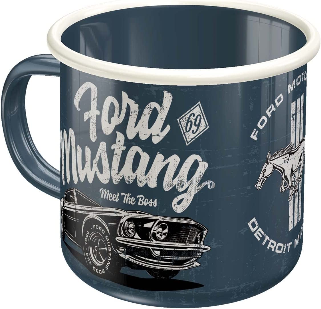 Smaltovaný hrnek na kávu Ford Mustang - 360ml ve vintage stylu