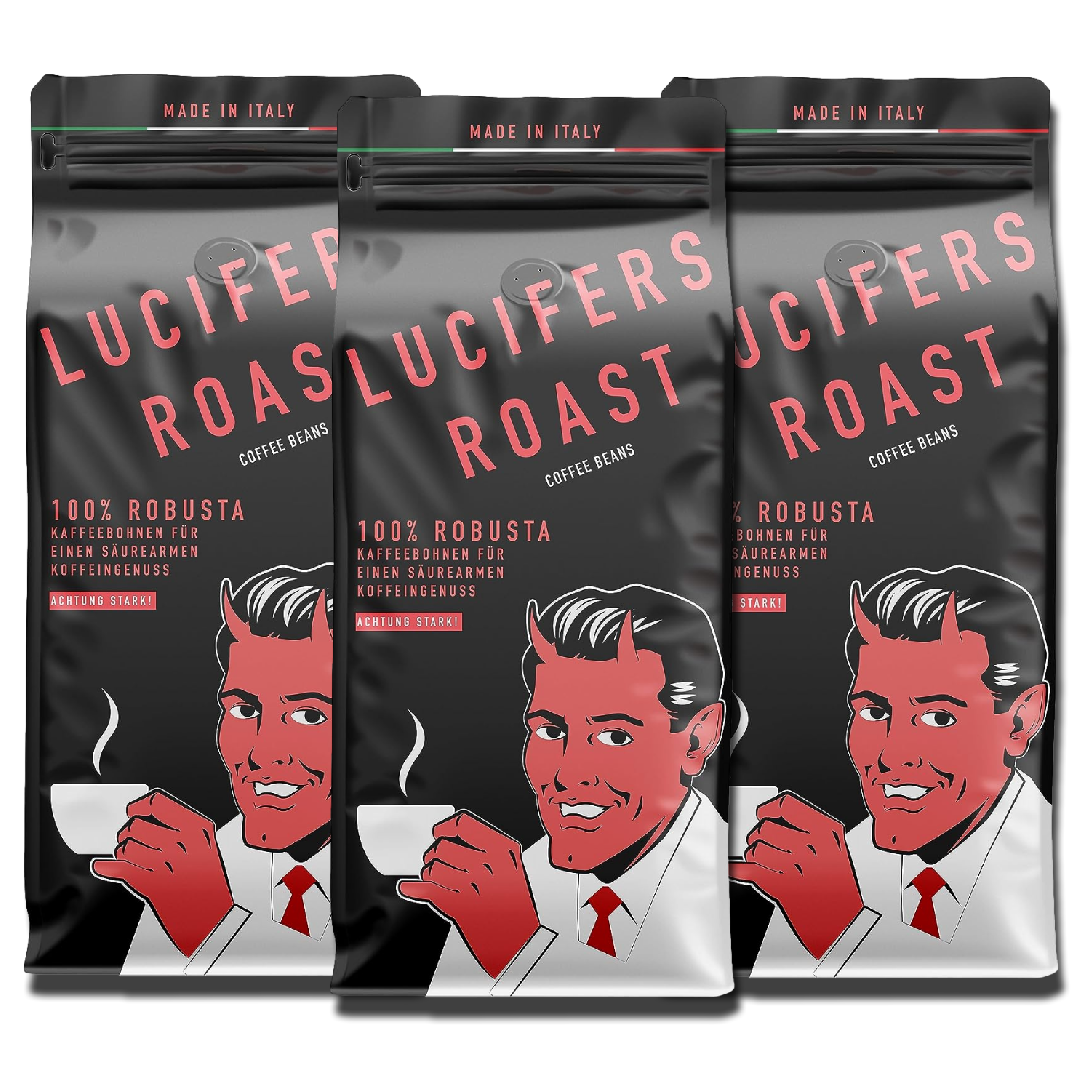 KIQO LUCIFER ROAST Zrnková káva LUCIFERS ROAST velmi silná káva s nízkou kyselostí 3x1kg, 100% Robusta