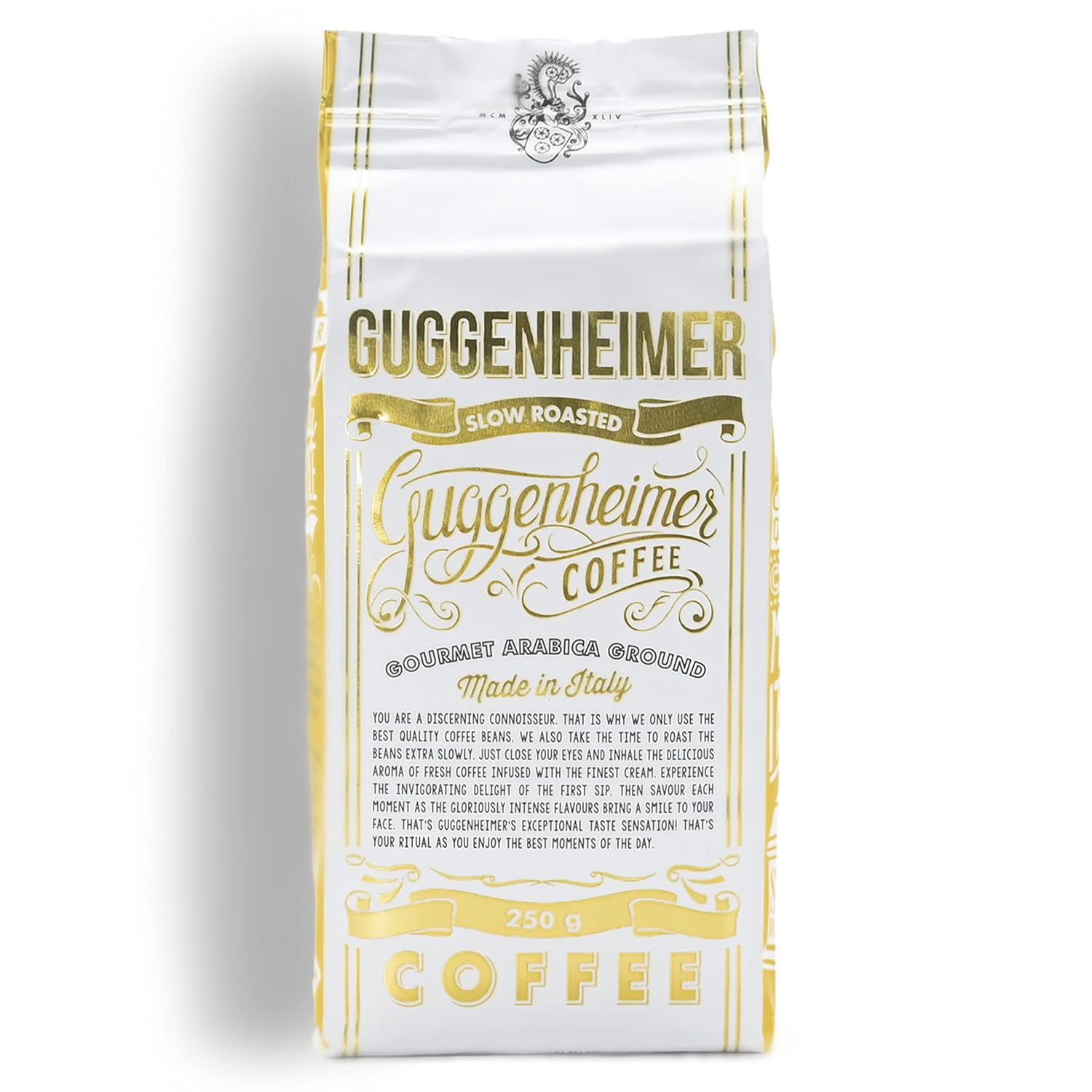 Mletá káva GUGGENHEIMER 250g | Gurmánská Arabica | Pražená extra pomalu | málo hořkých látek | Nejlepší pro moka konvici