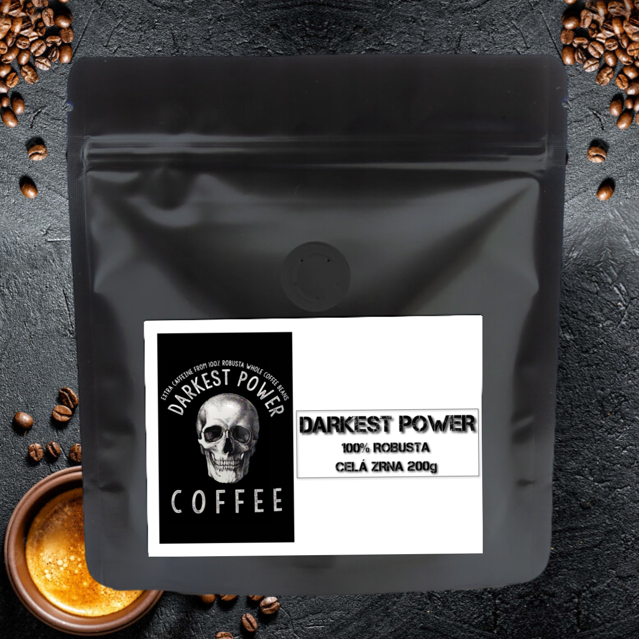 Levně Guggenheimer Zrnková káva Darkest Power | Espresso 100% Robusta | hodně kofeinu, málo kyselin | Silná crema, celá zrna | 200g