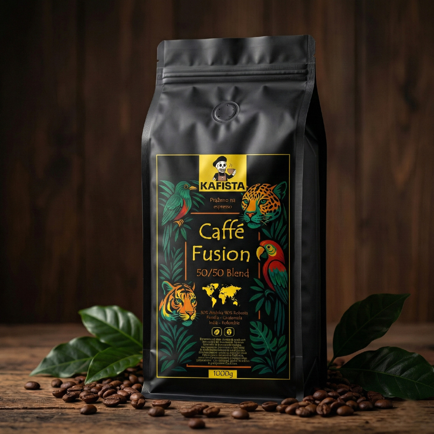 Levně Kafista Zrnková Káva "Caffé Fusion 50/50" – Pražená v Itálii, Směs Arabica & Robusta - na espresso Množství: 1 Kg
