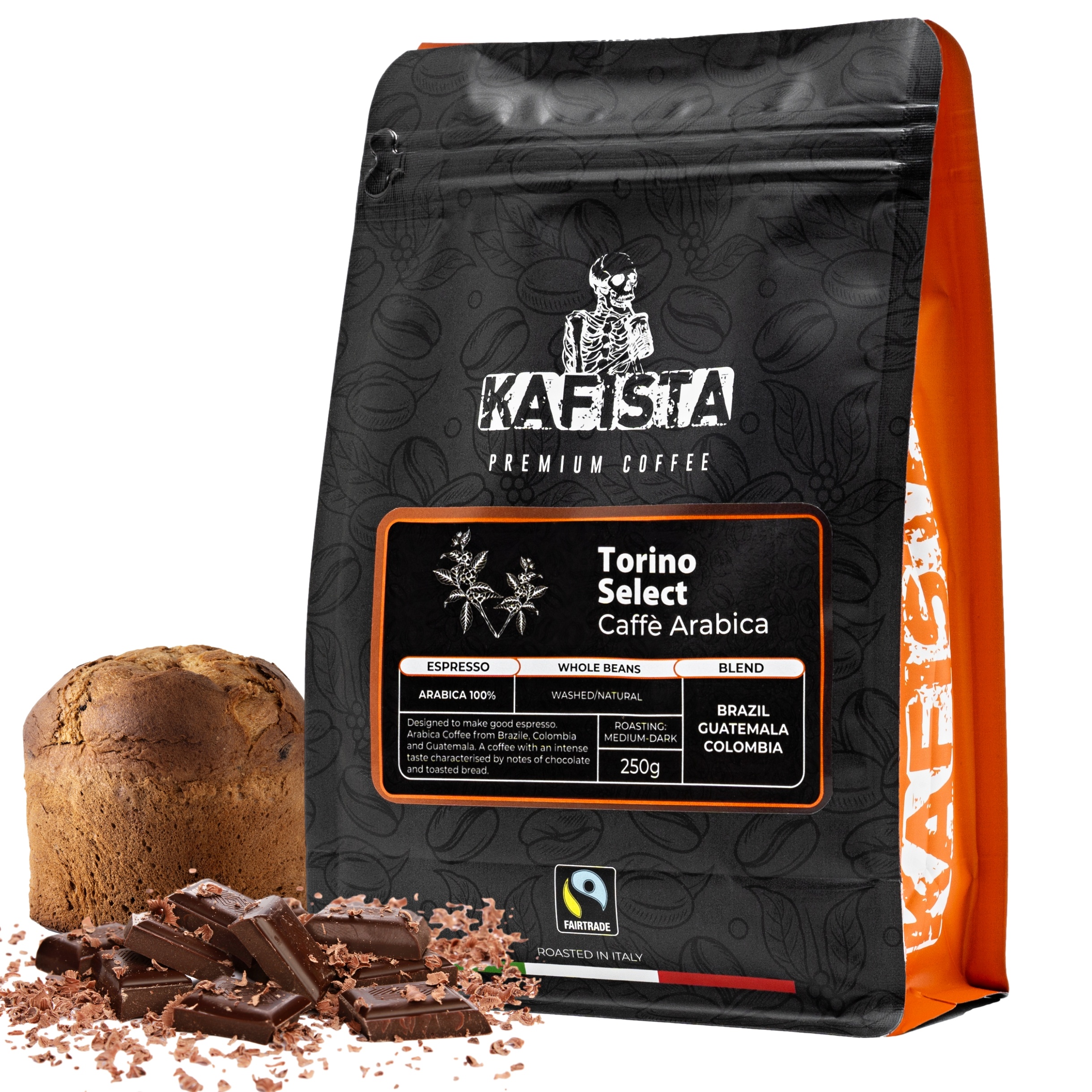 Kafista "Torino Select" -Zrnková káva, 100% Arabica Espresso Káva, Pražená v Itálii Množství: 750g (3x250g)