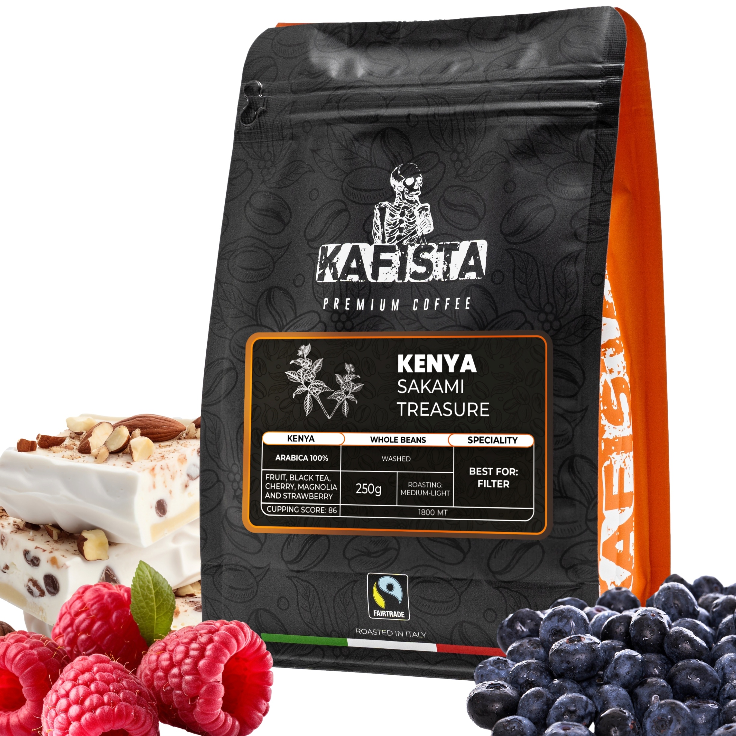 Výběrová káva Kafista "Kenya Sakami Treasure" - 100% Arabica - Zrnková Káva, Pražená v Itálii - ideální pro filtr Množství: 250g