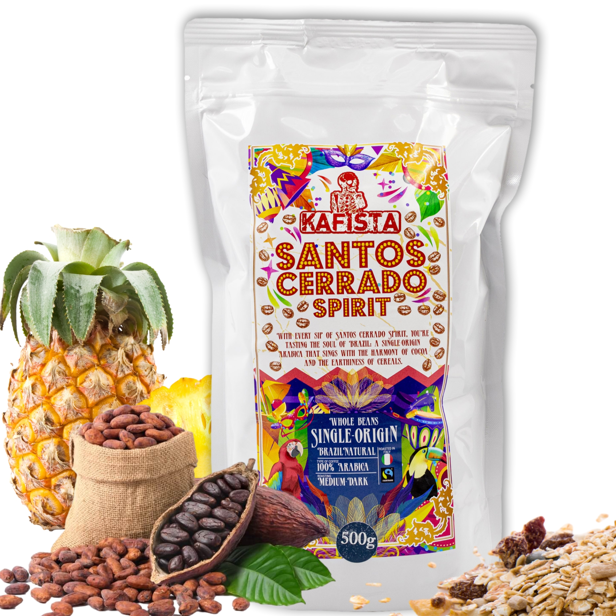Kafista zrnková káva "Santos Cerrado Spirit" - Natural - 100% Arabica - Fairtrade - vhodné na espresso a plně automatické kávovary Množství: 1 Kg