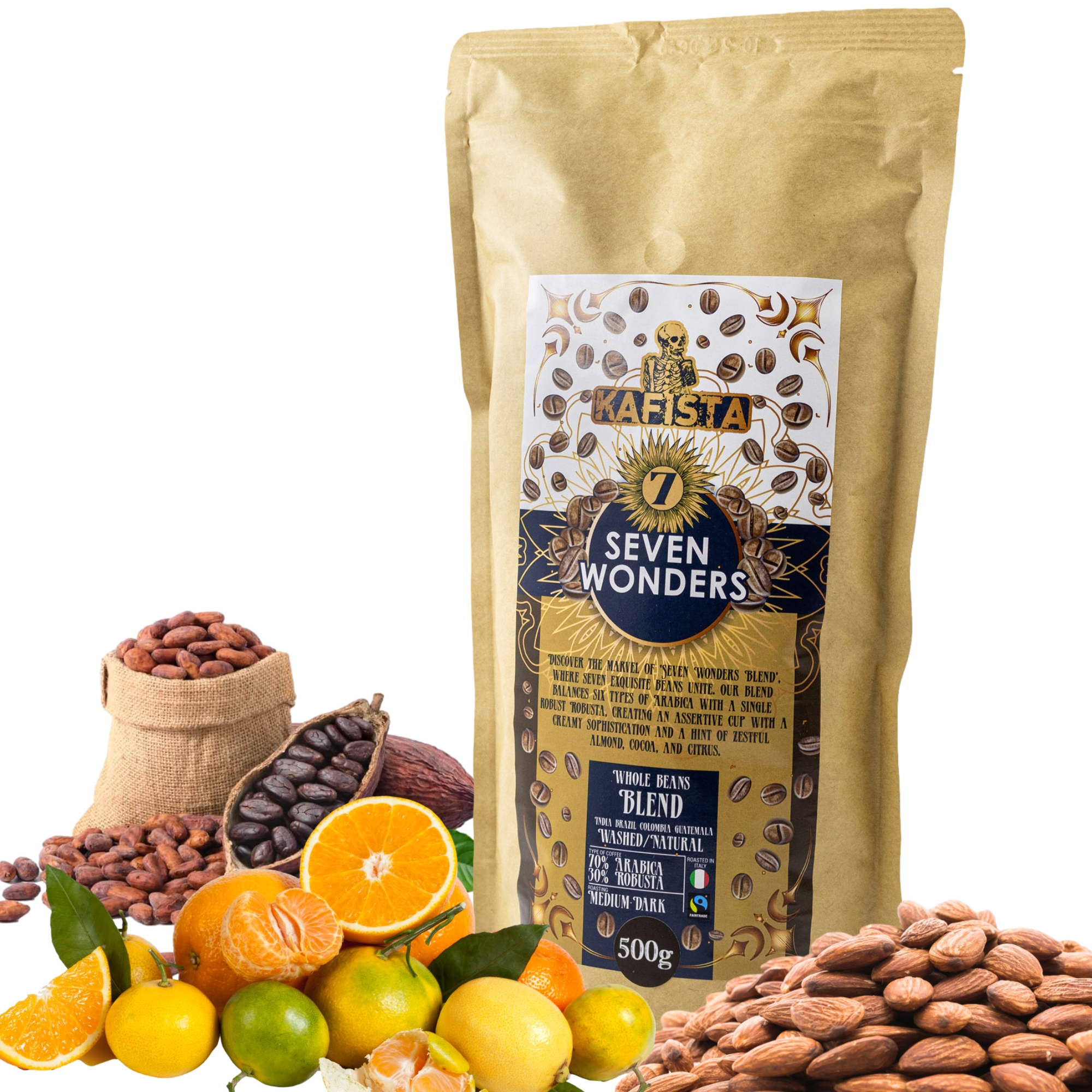 Kafista Zrnková Káva "Seven Wonders" - Espresso Směs 70% Arabica, 30% Robusta, Fairtrade Množství: 1 Kg