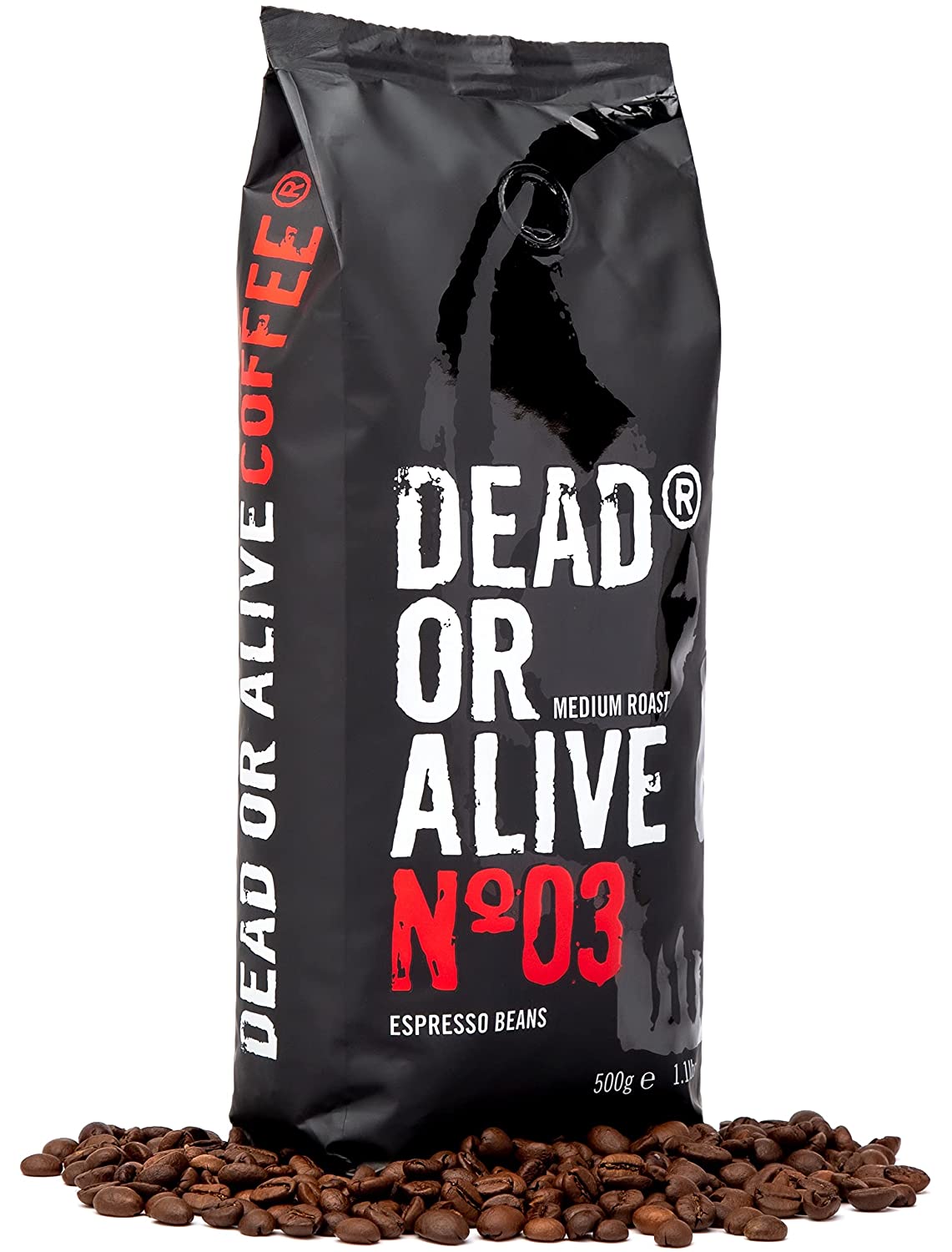 Zrnková káva DEAD OR ALIVE 500G velmi silná Italská káva pro plně automatické kávovary 534 mg kofeinu