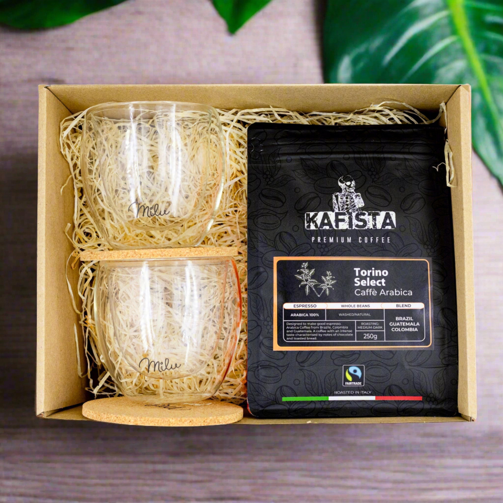 Kafista Gift Box 1 - Dárkový balíček s kávou a sadou termosklenic (zrnková káva)