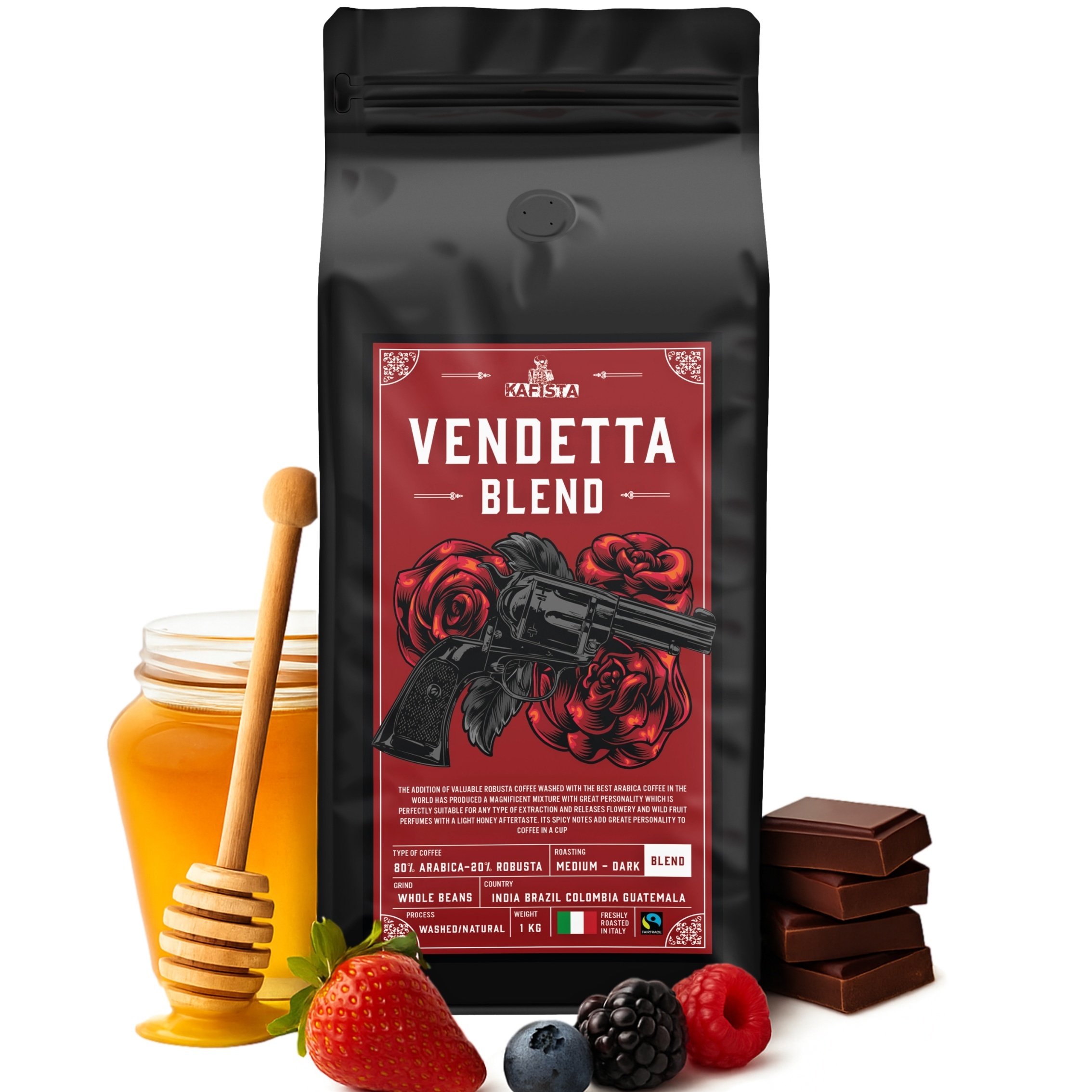 Kafista "Vendetta Blend" 1 kg | Espresso směs Arabika 80 % a Robusta 20 % - zrnková káva pražená na espresso