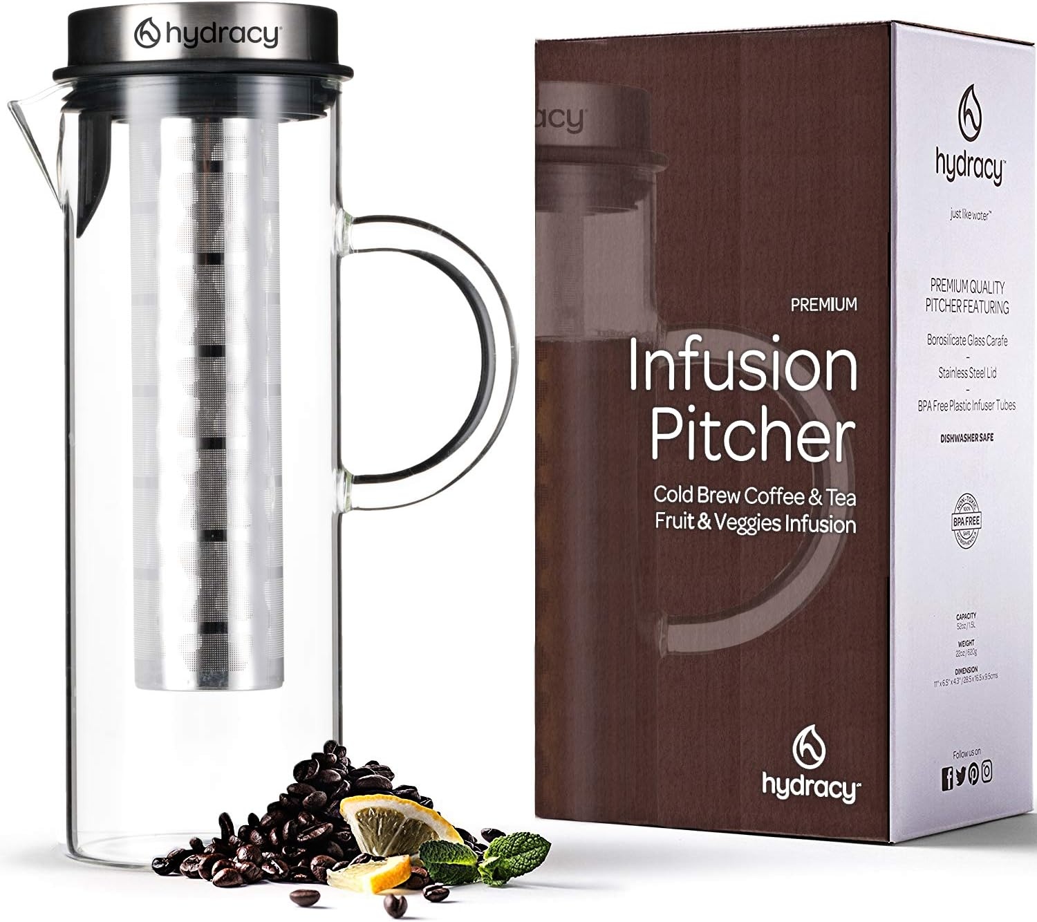 Hydracy Cold Brew láhev 1,5 l – karafa na studenou kávu a čaj s infuzérem na ovoce