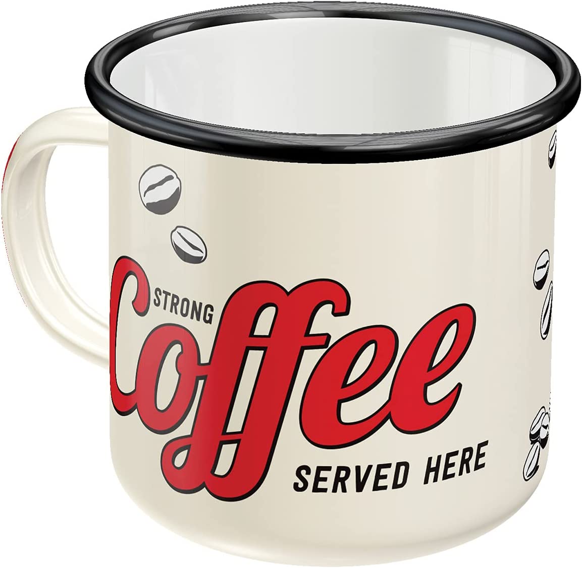 Smaltovaný hrnek na kávu Strong Coffee - 360ml ve vintage stylu