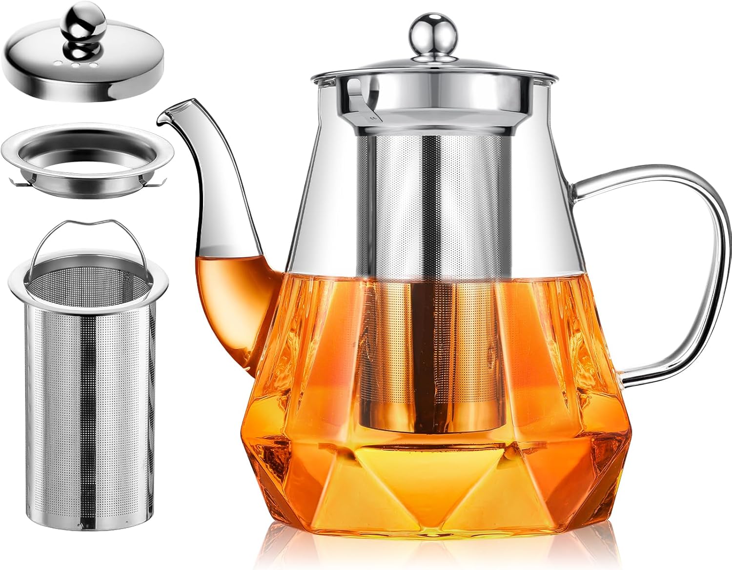 Skleněná konvice na čaj 1,2 l s nerezovým sítkem a víčkem a originálním vzhledem