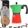 Milu italská Moka konvička na espresso | na 3 šálky (150ml) | hliníkový italský kávovar, espresso sada vč. tácku, lžíce, kartáče a ochranné tašky