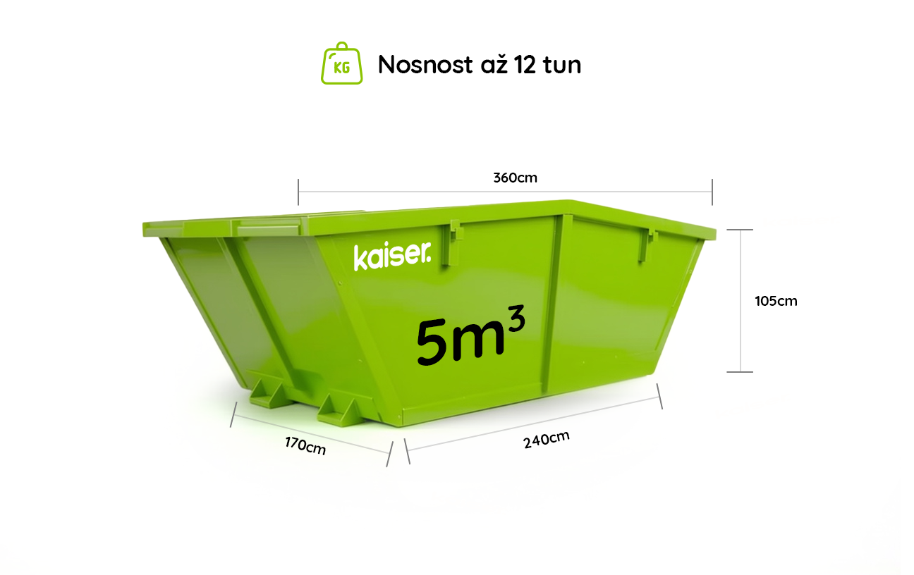 Vanový kontejner 5 m³ – rozměry