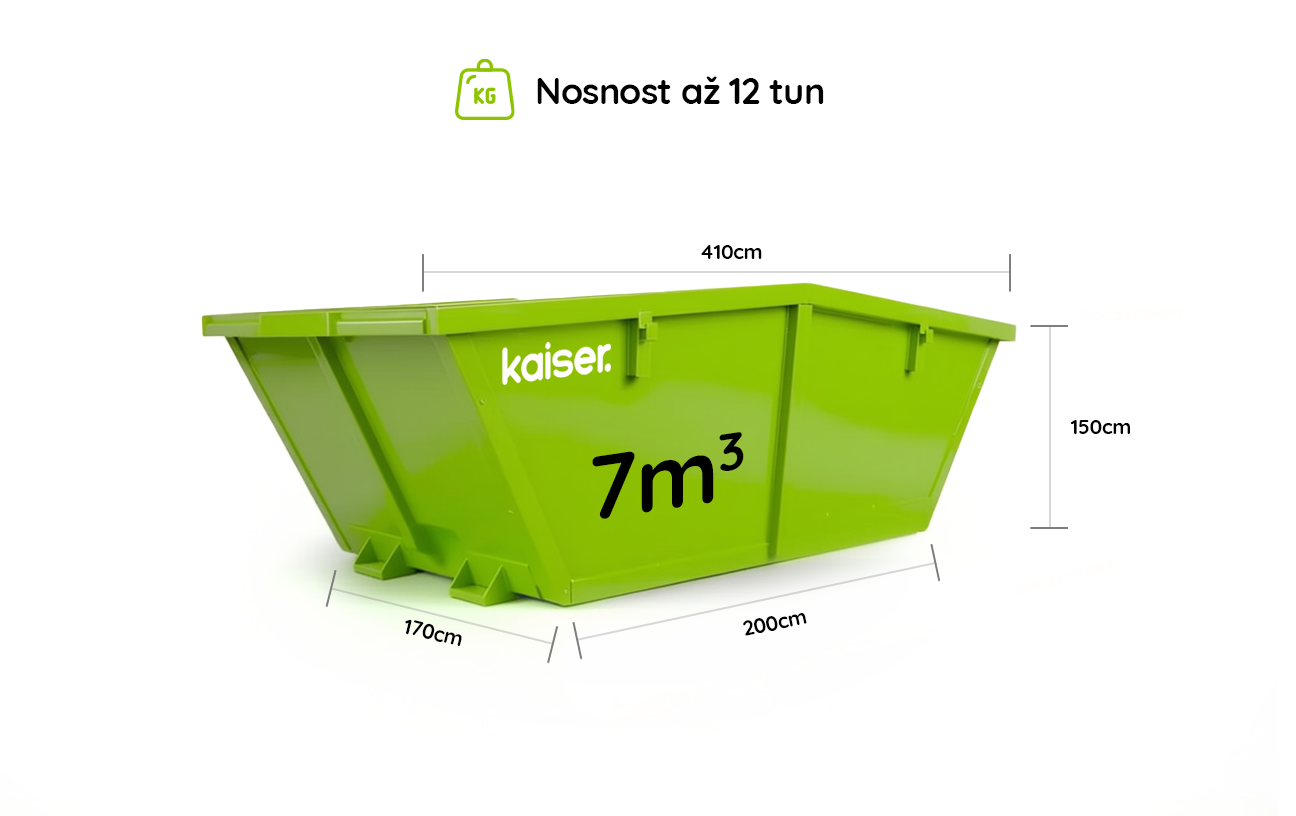 Vanový kontejner 7 m³ – rozměry