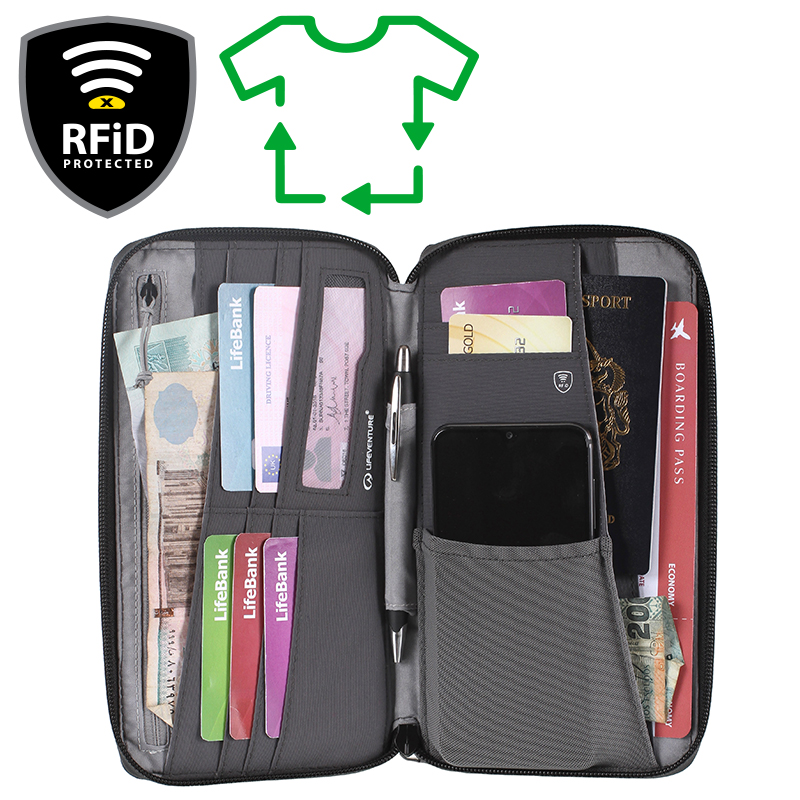 Pouzdro Lifeventure RFiD Travel Wallet Recycled Barva: Grey