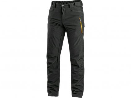 Nohavice CXS AKRON, softshell, čierne s HV žlto/oranžovými doplnkami