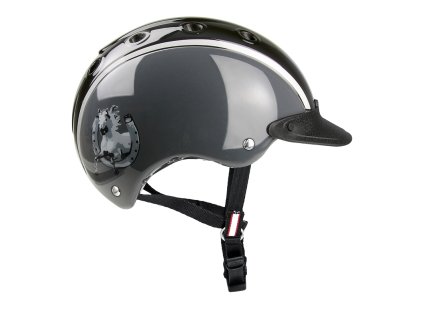 Dětská jezdecká přilba Nori CASCO černá/šedá/horseshoe