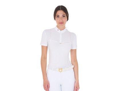 0048723 womens slim fit zipped competition polo shirt in perforated fabric etw00224