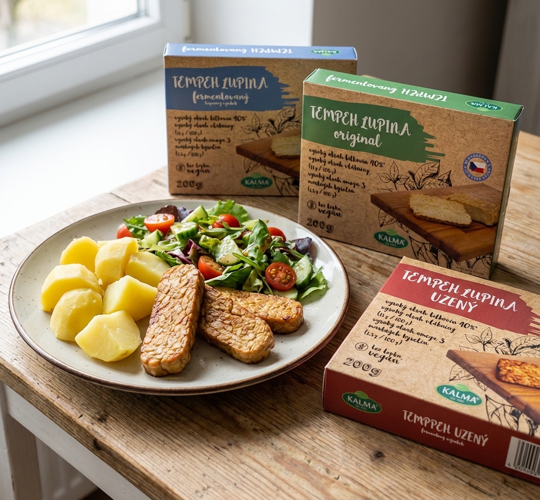 Opečený Tempeh s bramborami a salátem