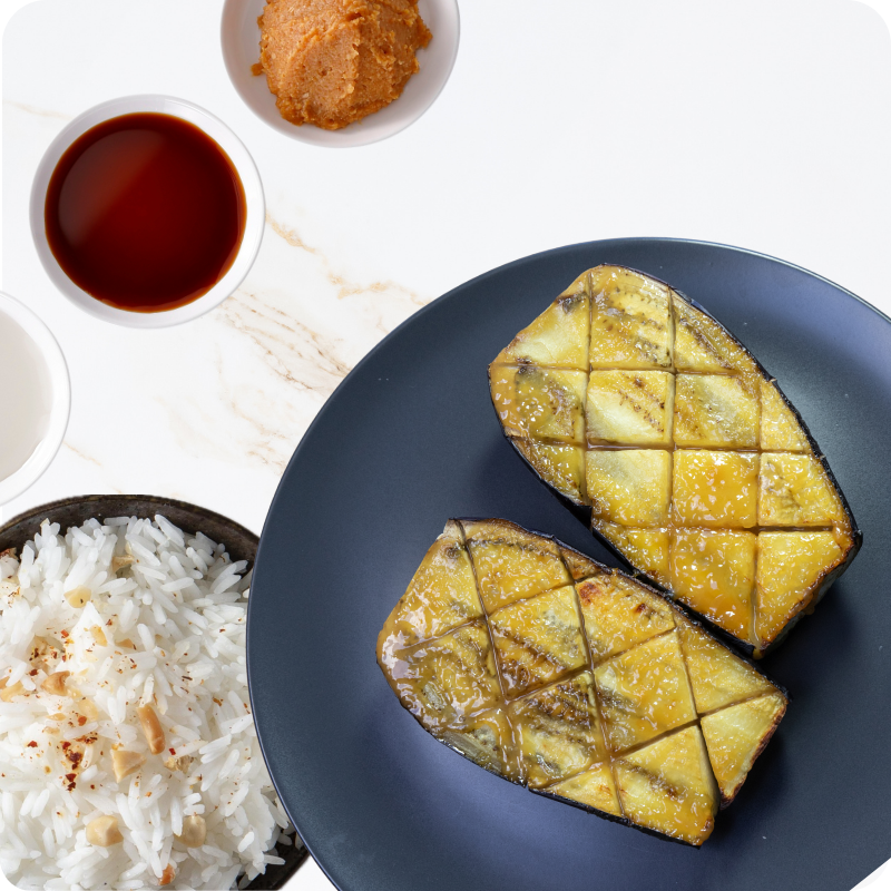 Miso marinovaný lilek s rýží