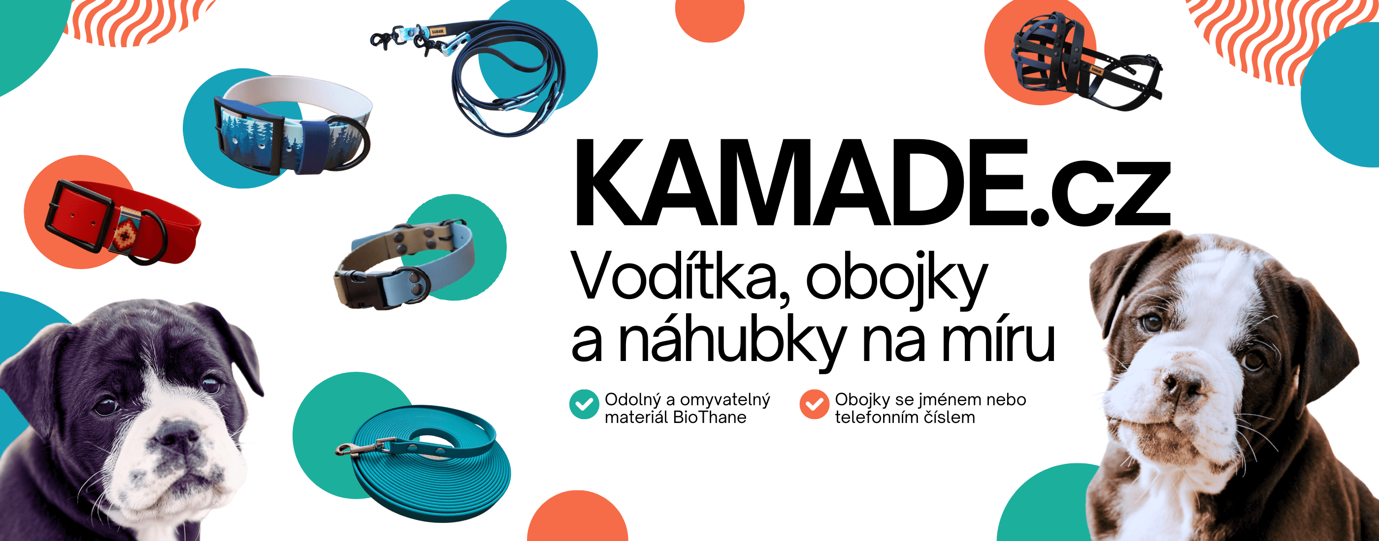 e-shop kamade, obojky, vodítka, náhubky na míru, sety, materiál BioThane