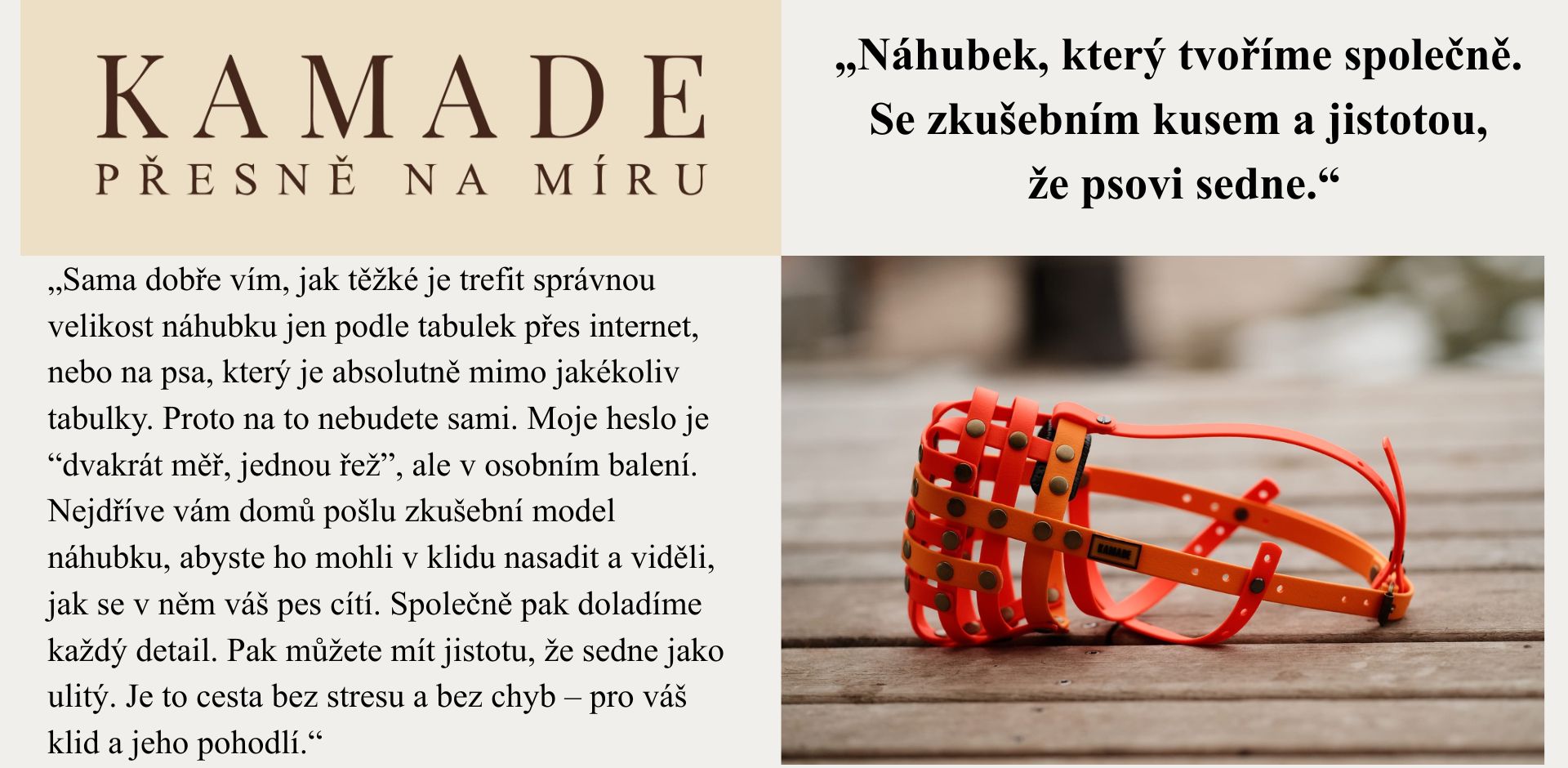 e-shop kamade, obojky, vodítka, náhubky na míru, sety, materiál BioThane