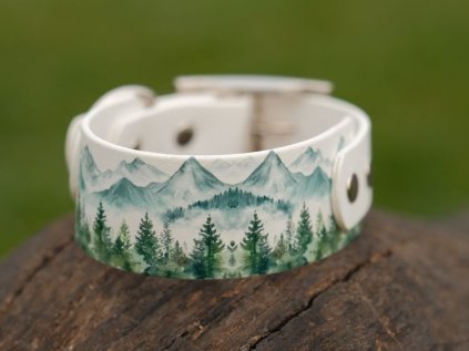 Slim-Chic 38/25 mm BioThane® s designem PrintThane® Panorama Pines, obvod krku 26-34 cm