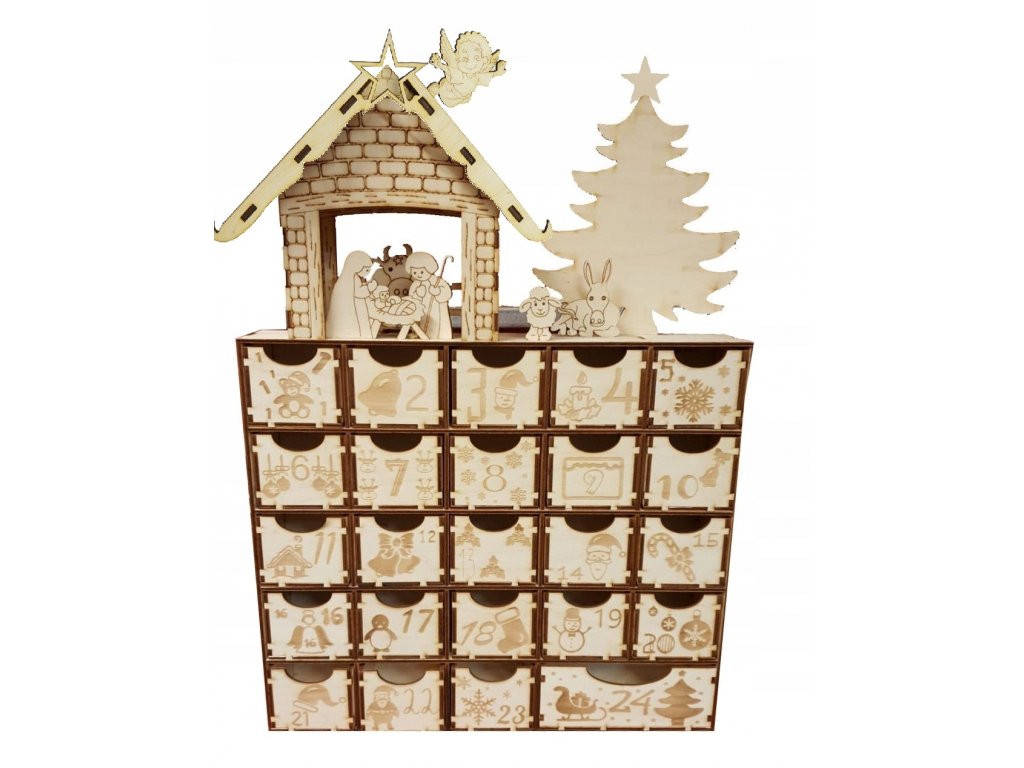Adventný kalendár - Drevený adventný kalendár Holiday Cottage Detská postieľka_0