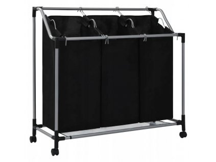 Čierny oceľový kôš na bielizeň s 3 nádobami_0