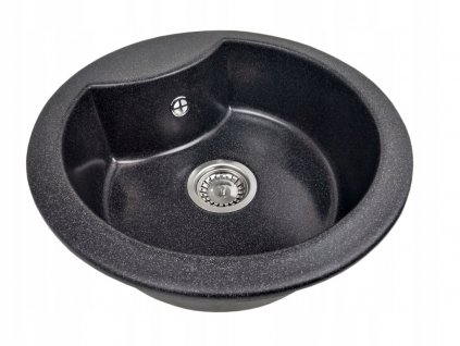 Jedno-miskový okrúhly žulový drez s čiernymi bodkami_0