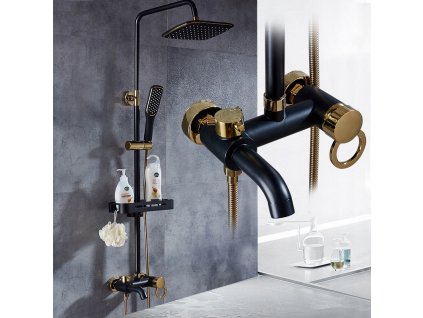 Čierno-zlatý sprchový faucetový mosadzný sprchovací kút_0