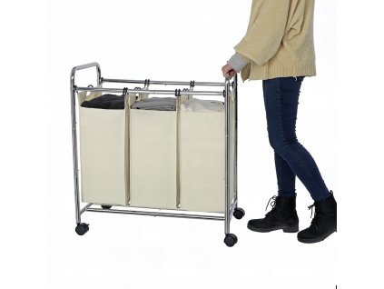 Kôš na prádlo na kolieskach, 3 priehradky 77x41x81,5 ecru_1