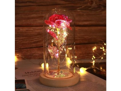 Večná ruža v skle LED 20,5 cm ČERVENÁ VYPR