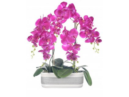 Umelá 5-kmenná silikónová orchidea v črepníku tmavá RUŽOVÁ