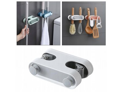 Nástenný držiak/organizér na mop, metly na stenu BIELY