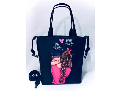 Taška mama a dcérka MYŠKA na čiernom pozadí VYPR