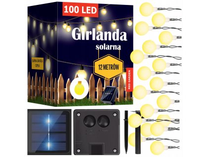 GIRLANDA SOLARNA OGRODOWA LAMPKI LED MLECZNE 100sz