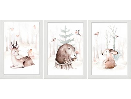 ZESTAW 3 OBRAZKI PLAKATY A4 lesne zwierzeta2