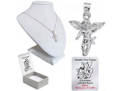 SREBRNY LANCUSZEK I MEDALIK ANIOLEK GRAWER PUDELKO