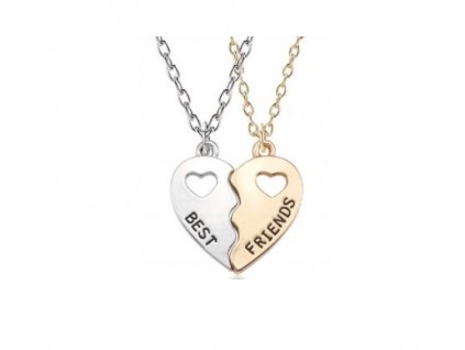 Náhrdelník srdce 2 BFF pre priateľov 2 ks pozlátené, postriebrené
