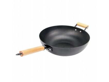 Liatinový wok s drevenou rukoväťou SUNRIX 32 cm