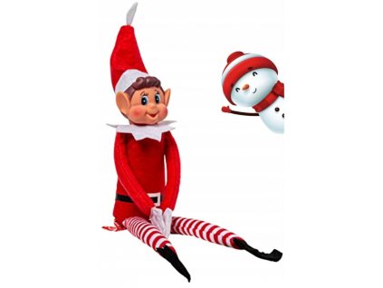 Figúrka škriatok 30 cm plyšový ČERVENO-BIELY VYPR