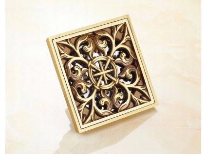 Sprchový žľab - odtok štvorcová kreatívna imitácia RETRO MOSADZ VYPR