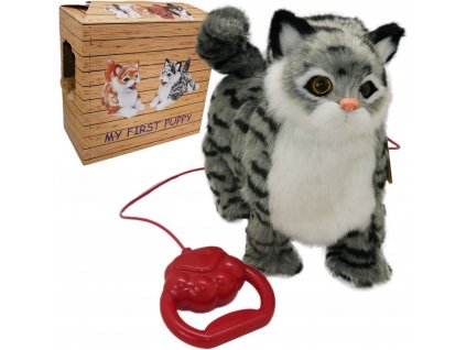 INTERAKTYWNY szary KOTEK NA SMYCZY CHODZI MIAUCZY