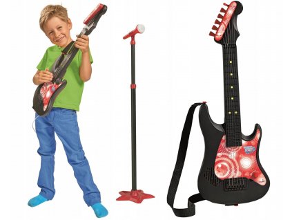 GITARA ROCKOWA ELEKTRYCZNA Z MIKROFONEM I STATYWEM DLA DZIECI