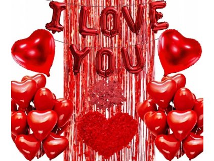 ZESTAW DEKORACJI balony WALENTYNKI ozdoby SCIANKA PLATKI ROZ LOVE ZARECZYNY