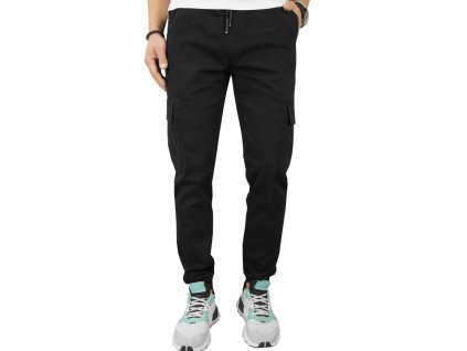 Pánske ČIERNE CARGO NOHAVICE s gumičkou M VYPR