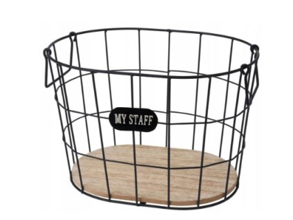 Kovový košík s dreveným dnom ČIERNY VYPR